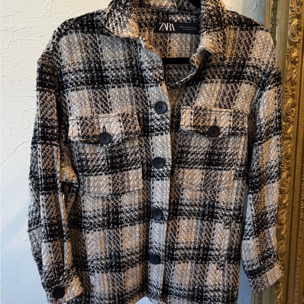 Zara Black and Cream Tweed Jacket